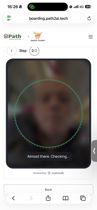 Boarding step — live selfie verification in progress
